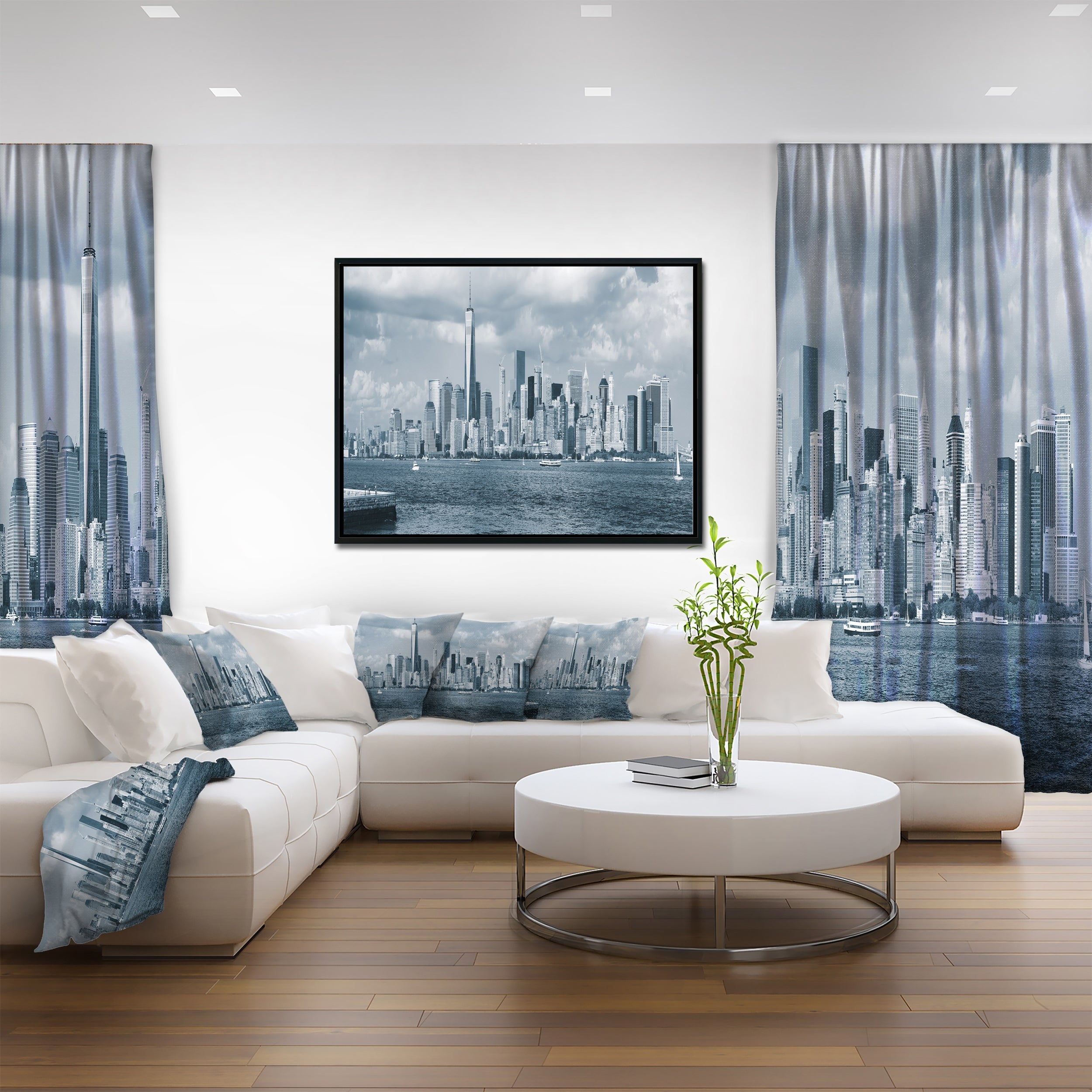 Design Art Manhattan Panorama Noir Et Blanc Sur Toile Encadrée