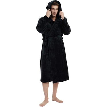 U2SKIIN Mens Hooded Robe, Plush Soft Warm Mid Length Fleece Bathrobe for Men,(Black,2XL-3XL)