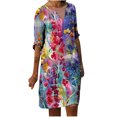 thumbnail image 2 of Robes pour Femmes 2024 Mode Décontractée Imprimé Floral Ample Grande Taille Col en V Mi-Longue Robe en Liquidation, 2 of 6