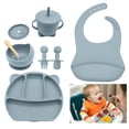thumbnail image 1 of Baby Feeding Set， 6 Piece Baby Led Weaning Utensils Set Includes Infant Eating Utensils and Baby Bowl with Suction (Blue), 1 of 6
