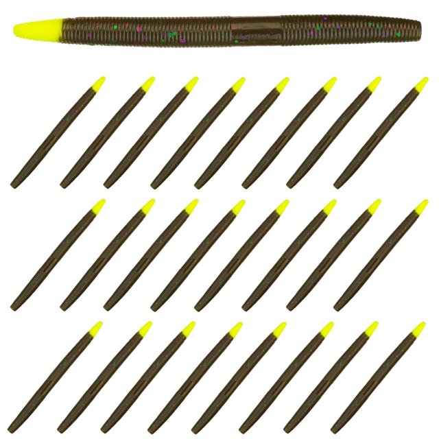 Reaction Tackle Wacky Worms / Soft Plastic Worm Stick Baits Green Pumpkin Chartruese Tip
