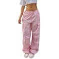 thumbnail image 1 of Bmisegm Women's Plus Size Tethered Straight Cargo Pants, Pink, XL, 1 of 9