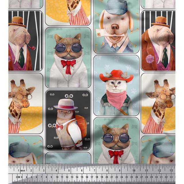 Soimoi Cotton Duck Fabric Paw,Hat & Animals Patchwork Print Fabric by Yard 56 Inch Wide