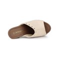 thumbnail image 4 of BLISSFUL STEP Women's Shoes Platform Chunky Heels Open Toe Rivet Faux Suede Slides Sandals Beige 9.5, 4 of 7
