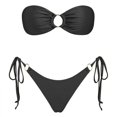 thumbnail image 1 of 2 Piece Swimsuit for Women Solid Color Strapless Backless Gathering Separate Bikini Black Womens Bathing Suits S, 1 of 3