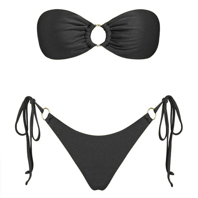 2 Piece Swimsuit for Women Solid Color Strapless Backless Gathering Separate Bikini Black Womens Bathing Suits S