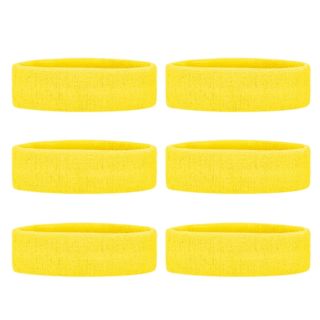GOGO 6 Pieces Sports Headbands Terry Cloth Sweat Absorbing Head Band Yellow