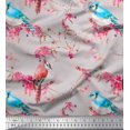 thumbnail image 1 of Soimoi Tissu Viscose Georgette Gris Baies Rouges & Oiseaux Bulbul Imprimés de Tissu au Mètre 44 Pouces de Large, 1 of 3