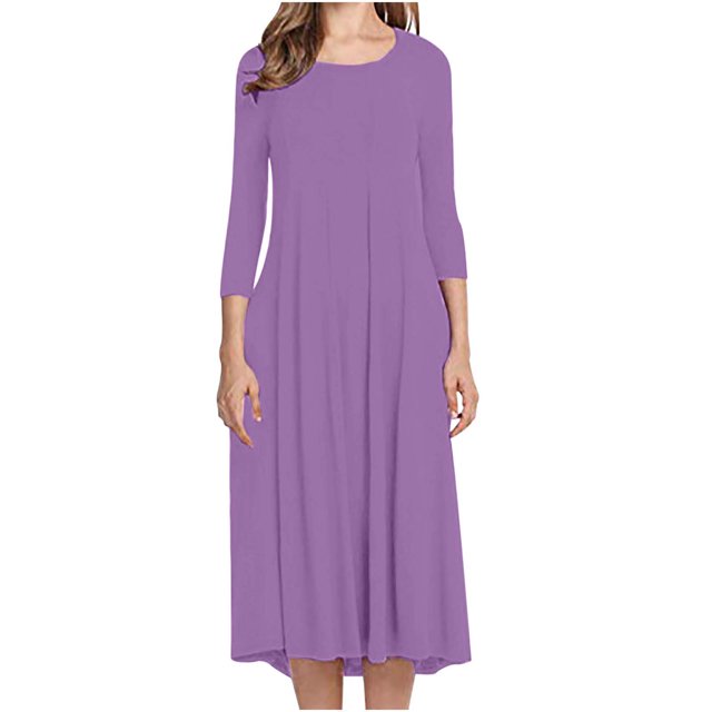 Pisexur Robe d'Automne pour Femme, Robe Maxi à Manches 3/4, Décontractée, à Cordon, Manches Mi-Longues, Taille Haute, Col Rond, Ample, Longue, avec Ceinture