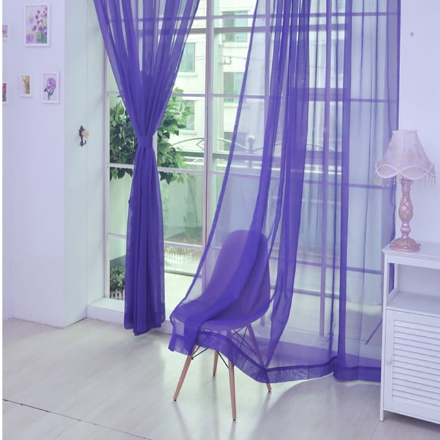 Riforla 1 PCS Pure Color Tulle Door Window Curtain Drape Panel Sheer Scarf Valances Curtain Purple