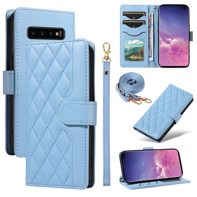 Samsung Galaxy S10 Plus Phone Case , Wallet Flip Cover Adjustable Crossbody Lanyard Magnetic Card Slots
