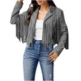thumbnail image 1 of Kcodviy Femmes Franges Faux Suède Femmes Col Roulé Chandail à Capuchon Vestes Manches Longues Décontracté Vestes en Cuir à Franges Moto Femmes Chandails à Capuchon Décontractés à Fermeture Éclair Coupe-Vent Coupe-Vent Veste à Manches Longues Manteau Court, 1 of 8