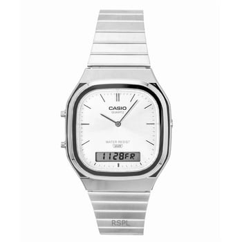 Casio Vintage Analogique Numérique Acier Inoxydable Cadran Argenté Quartz AQ-240E-7A Montre Unisexe