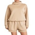 thumbnail image 1 of Women‘s 2 Piece Tracksuits featuring Loose Turtleneck Sweatshirt and Shorts, 1 of 9