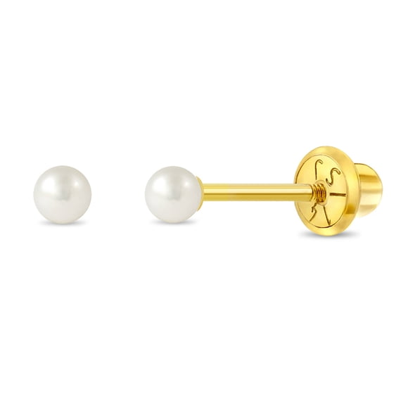 14k Yellow Gold White Freshwater Cultured Pearl Screw Backs for Girls