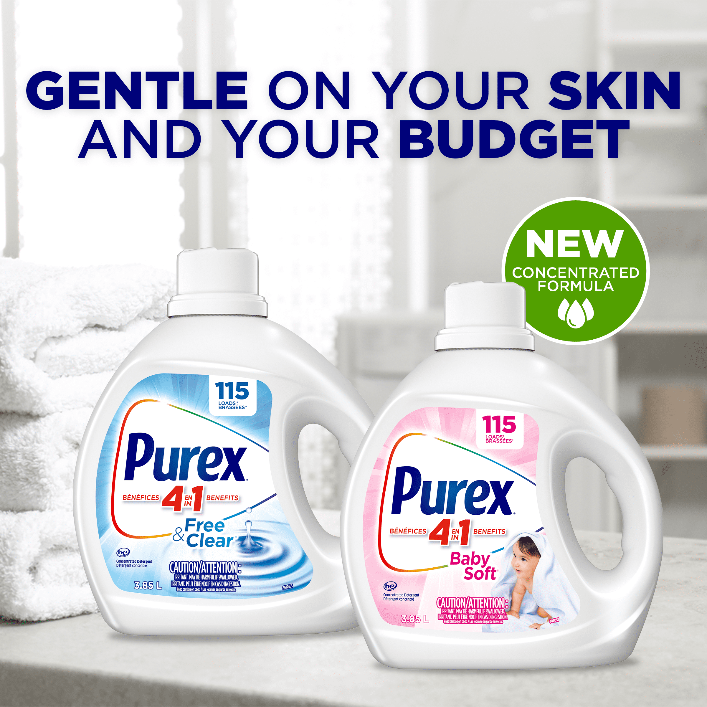 Purex Baby Soft détergent à lessive liquide hypoallergénique concentré, sans colorant, testé par des dermatologues pédiatriques, 1,17 L, 35 brassées, compatible avec les laveuses HE
