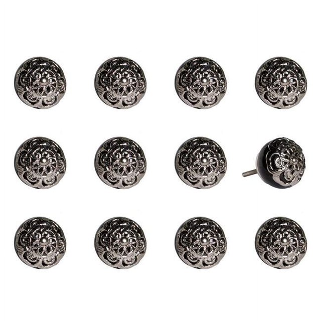 Knob-it 676685032782 Ensemble de Boutons Ronds Vintage Peints à la Main - Noir - Lot de 12