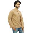 thumbnail image 3 of Atasi Kurta Court Brun pour Homme, Col Rond Goutte d'Eau, Tunique en Coton - Moyen, 3 of 6