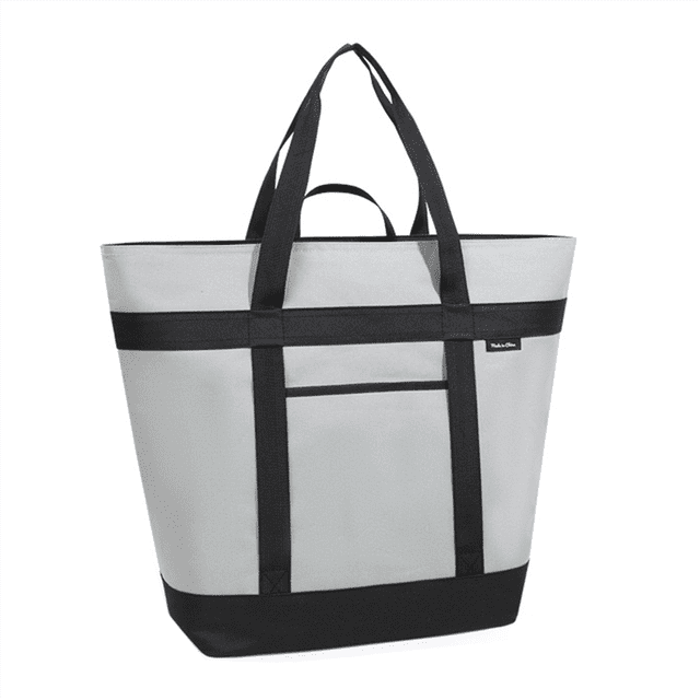 Sac Isotherme, Sacs Isothermes Souples Réutilisables de 40 L, Sacs Thermiques Portatifs Étanches pour l'Épicerie Plage Gris. un Grand Sac Isotherme Gris avec Sangles Noires et Poche avant Zippée, Fabriqué en Tissu Oxford durable. Conçu pour une Rétention de Refroidissement de 12 Heures avec Doublure en PEVA et Mousse Épaissie. Doté d'Un Intérieur Étanche, Facile à Nettoyer et d'Une Capacité de 40 L, Convient pour l'Épicerie, les Sorties à la Plage, le camping Ou les Pique-Niques. le Sac Comprend des Sangles Allongées pour Être Utilisé comme Sac Fourre-Tout Ou Sac à Bandoulière