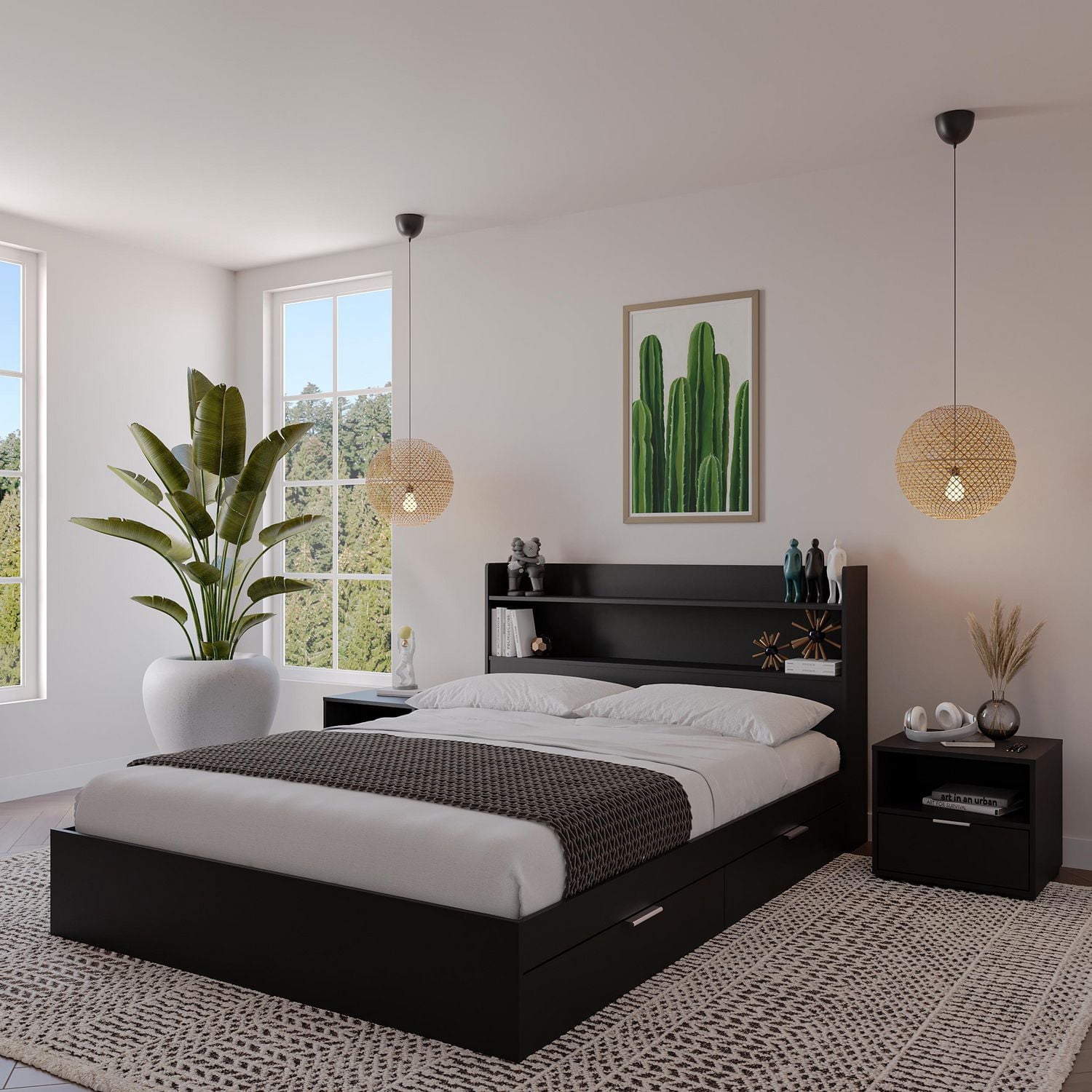 Nexera Hunter Lit plateforme avec tête de lit et 2 tables de nuit