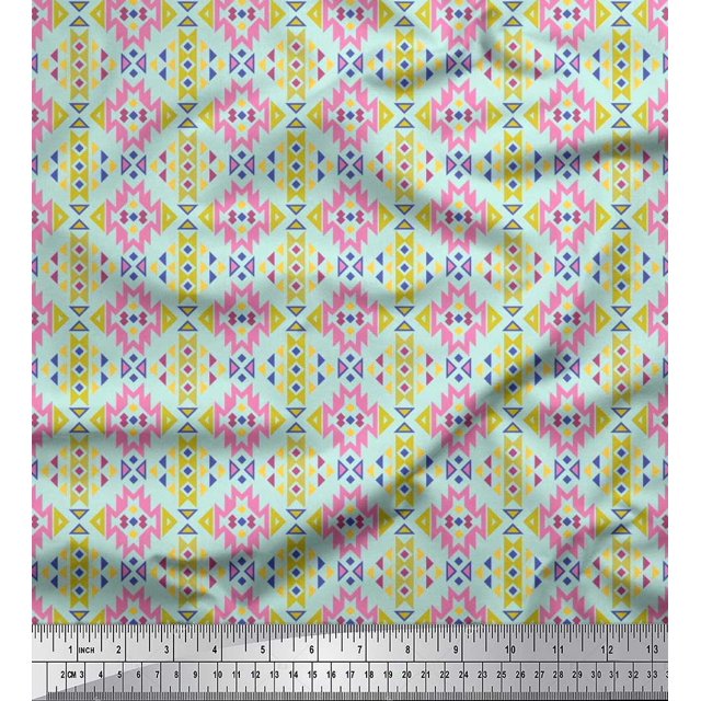 Soimoi Crepe Silk Fabric Aztec Geometric Print Fabric by The Yard 42 Inch Wide