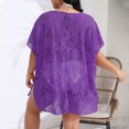 thumbnail image 4 of Pisexur Robe à Manches Courtes à Col en V pour Femme, Robe de Plage Unie à Manches Courtes avec Empiècements Ajourés, Chemise de Couverture Surdimensionnée, Robe à Manches Courtes pour Femme, Jupe pour Femme, 4 of 4