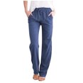 thumbnail image 2 of CEHVOM Women Casual Cotton And Linen Solid Drawstring Elastic Waist Long Straight Pants, 2 of 6