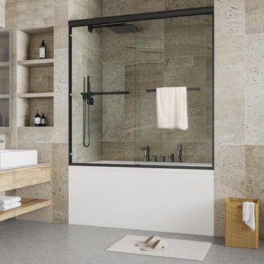 Sliding Shower Door, Semi-Frameless Double Sliding Glass Door with 1/4" (6mm) Clear Tempered Glass, Stainless Steel Hardware for Bathroom