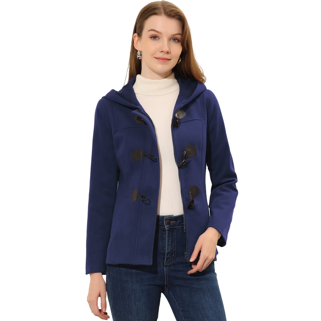 INSPIRE CHIC Manteau Duffle à Bascule pour Femme Fermeture Éclair devant Uni Court à Capuche Anorak S Bleu Marine