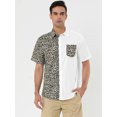 thumbnail image 2 of Unique Bargains Men's Shirts Short Sleeve Summer Cotton Patchwork Button Down Shirts Leopard Print 2XL, 2 of 5