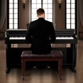 thumbnail image 3 of Costway Solid Wood PU Leather Piano Bench Padded Double Duet Keyboard Seat Storage Brown, 3 of 10