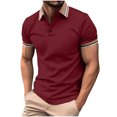 thumbnail image 2 of Shirts for Men, Mens Patchwork Fallow Button Round Neck Sports Short Sleeve Shirt, 2 of 6