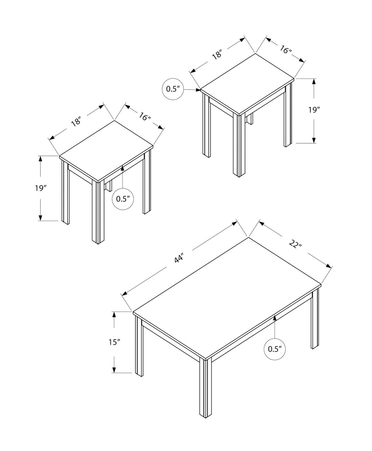 Monarch Specialties Ensemble De Table, Ensemble 3pcs, Café, Bout, Côté, Accent, Salon, Stratifié, Noyer, Transitionnel