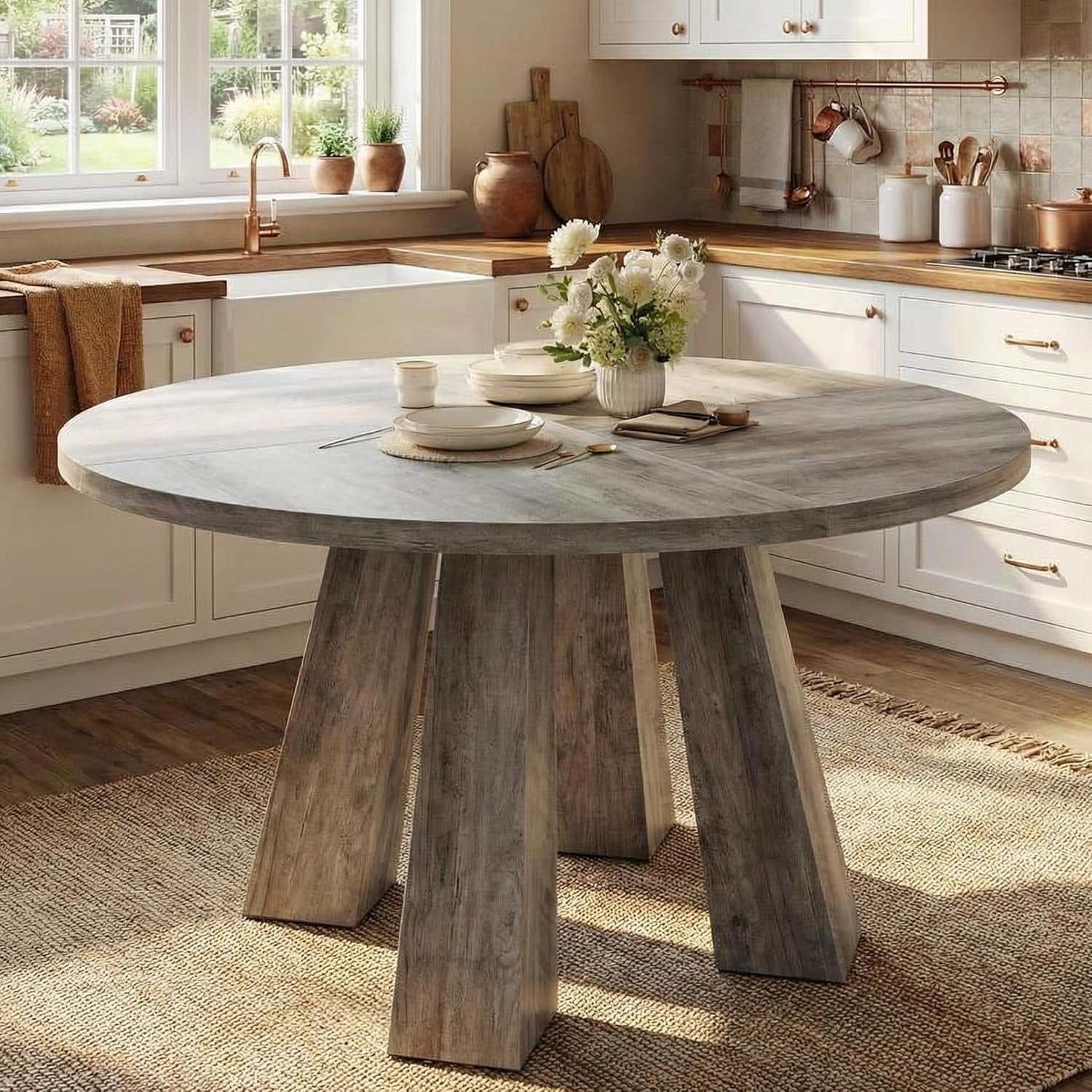 IDEALHOUSE Dining Table, Kitchen Table, Round Table for Kitchen, Round Dining Table for Dining Room, Grey(Table Only, 47 Inch)
