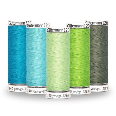 GÜTERMANN Sew-All Polyester Thread No. 120 Colour Gradient 5-Pack, Green, 128 m (140 yd)