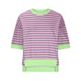 thumbnail image 4 of RXIRUCGD Hauts pour Femmes Décontractés à Col Rond, Manches Mi-Longues, Ourlet à Blocs de Couleur Rayé, Chandail Tendance, Épaules Tombantes, T-Shirts Blouse, Violet, Taille : S, 4 of 6