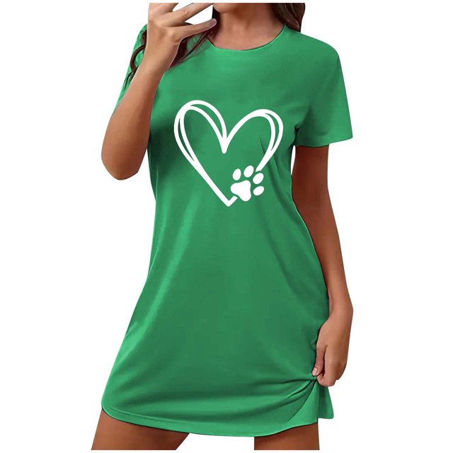 Rbaofujie Robes pour Femmes Nuisette Courte Surdimensionnée pour Femmes Imprimée à Col Rond et Manches Courtes Robe Pyjama pour Femmes