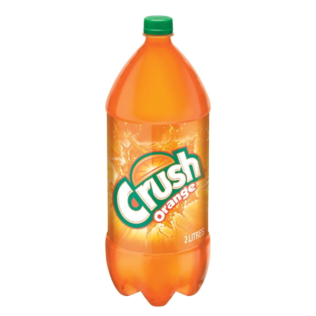 Crush Orange Soft Drink 2 L, Bottle featuring a front-facing translucent orange plastic bottle with a green cap and a label displaying the Crush logo and an orange splash, marked 2 litres, perfect for sharing or enjoying a bold citrus soda.