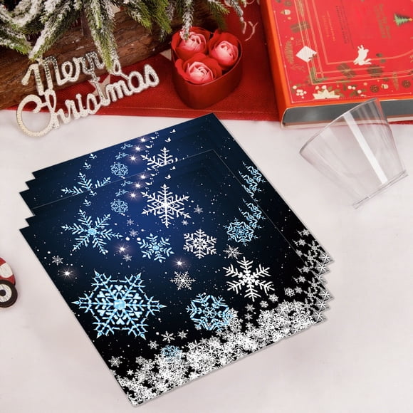 EGNMCR Décorations de Noël, Ornements de Noël, Assiettes en Papier Flocon de Neige Noir Serviettes Ensemble de Vaisselle Flocon de Neige d'Hiver Fournitures de Vaisselle de Fête d'Anniversaire Ensemble de Vaisselle de Fête Vaisselle en Papier