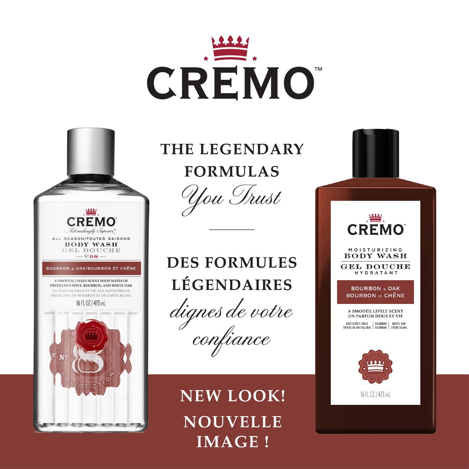 Gel douche au parfum de bourbon et de chêne de marque Cremo, 473 mL