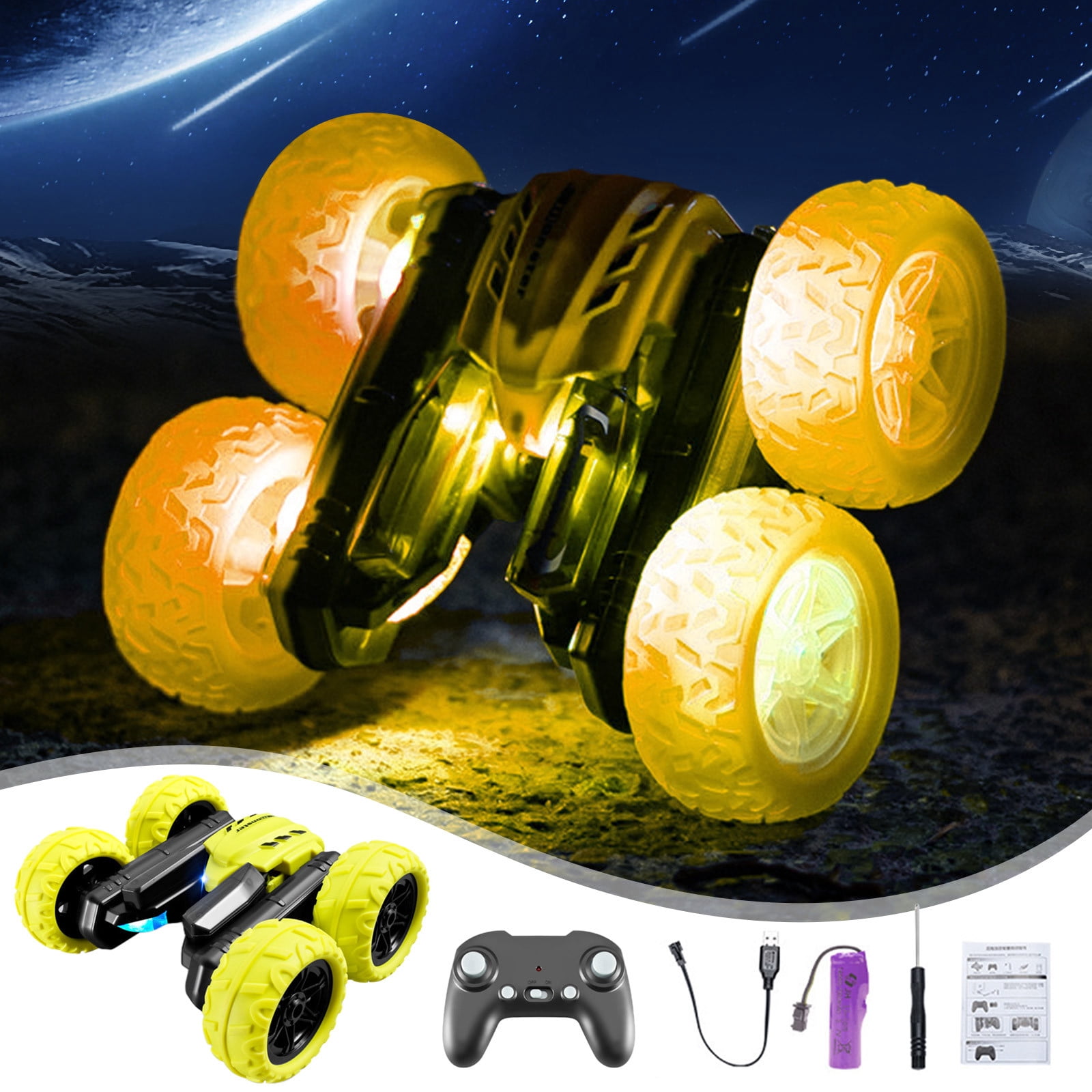 YIMWNYI Four Wheel Drive Stunt Car LED Lights Remote Control Car, Off-Road Truck, 360 Degree Drifting, Rechargeable, USB Charging, 20 Minutes Playtime, 4WD RC Vehicle