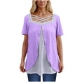 thumbnail image 1 of Timegard Hauts d'Été pour Femmes Grande Taille Col Carré en V Croisé Manches Courtes Décontracté Confortable Blouse, 1 of 6