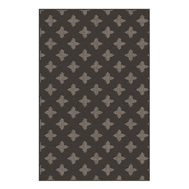 Mainstays Indoor Modern Geometric Machine-Tufted Dark Brown Accent Rug, 29" x 45", Machine Washable, Non-Skid Backing Mainstays 29 x 45-inch machine-tufted dark brown polypropylene accent rug with a charcoal geometric cross pattern, low-pile surface and non-skid rubber backing. Made in Canada and machine washable; ideal as an entryway mat, hallway runner or for small spaces.