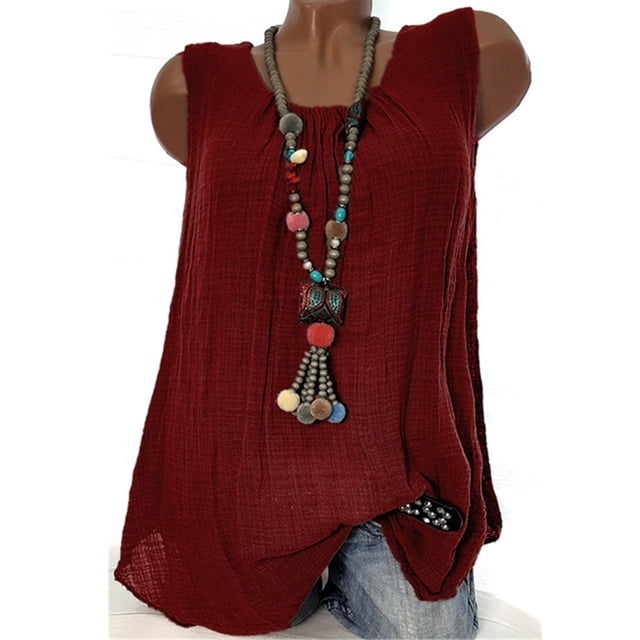 Débardeur T-shirt Ample Sans Manches en Coton et Lin pour Femmes, Gilet Tee Blouse, Camisoles, Grande Taille