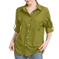 thumbnail image 2 of RXIRUCGD Blouse Chemise Décontractée pour Femme à Manches Longues, Col Rabattu, Couleur Unie, Hauts, Cardigan à Simple Boutonnage, Blouse avec Poches, Vert, Taille : L, 2 of 8