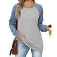 thumbnail image 4 of MeetoTime Hauts à Épaules Tombantes Mode pour Femmes T-Shirts en Polaire Col Rond Manches Longues Bloc de Couleur Automne, 4 of 7