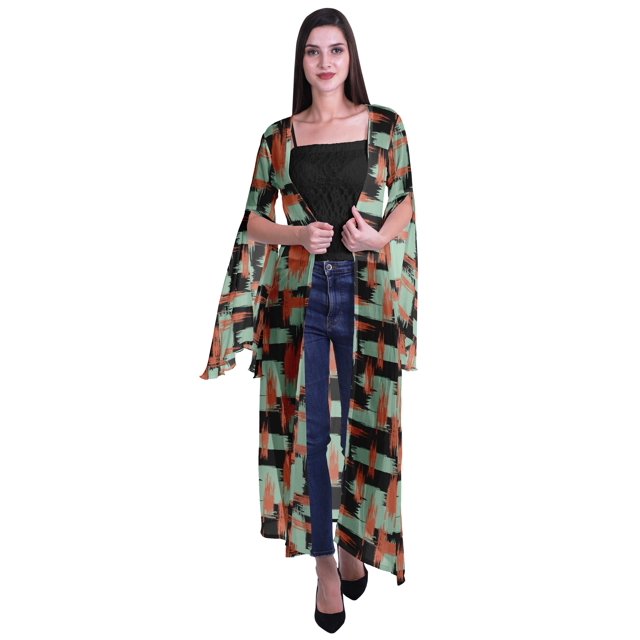 Moomaya Viscose Georgette Printed Long Shrug Slit Sleeves Cardigans For Women