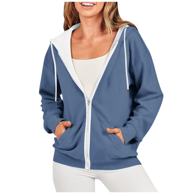 Timegard Vestes à Capuche Zippées pour Femmes Manches Longues Chandails en Molleton Décontractés Mode Automne avec Poches