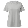 thumbnail image 2 of Femmes Dames Uni Manches Courtes Col Rond Chandail en Dentelle Hauts Chemises Blouse, 2 of 5