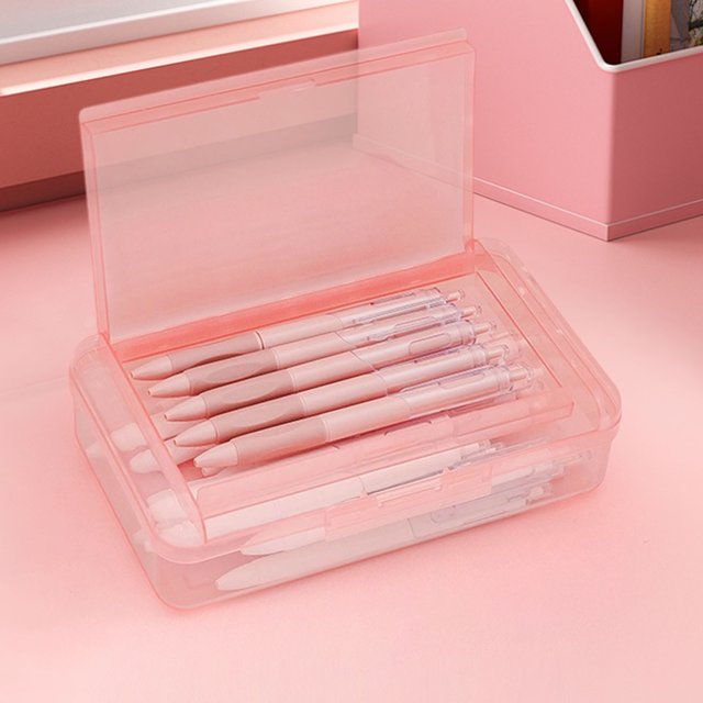 Pencil Box Organizer, Pencil Case Box Storage Container for Organizing with Snap Lid, Big Capacity Stackable Plastic Pen Pouch for Craft Hobby Art Supplies Journaling Stationery Sticker